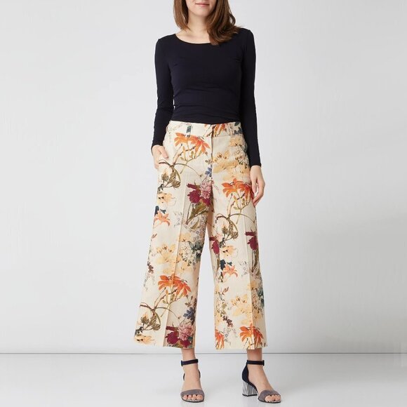 NWOT Seductive Pants cream beige floral print wide leg linen blend culottes, 36 - Picture 4 of 13